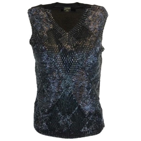 Black Graphic Embellished Tank Top